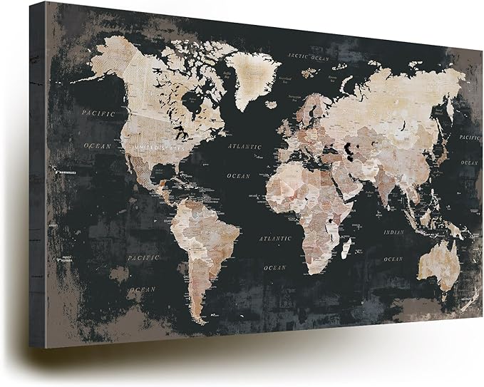 World Map Wall Art Office Decor Pictures for Living Room Black White Wall Decor Home House Decorations Modern Inspirational Artwork
