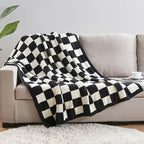 CozeCube Super Soft Fullfy Microfiber Reversible Knitted Blankets, Warm Cozy Fuzzy Plush Throw, Black and White Checkered Throw Blanket for Couch Bed Sofa, 50" x 60"