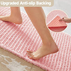 Light Peachy Pink Bathroom Rugs, Waffle Bath Mat Non Slip Washable Quick Dry Cute Bath Mat Boho Farmhouse Bathroom Decor, 30"x20" Light Peachy Pink