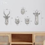 UITWMKTG 5 Pack Silver Animal Head Wall Decor Modern Home Decor Resin Animal Sculptures Wall Mount Vintage Head Wall Art for Living Room Hanging Decoration