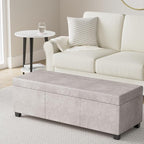 SIMPLIHOME Avalon Storage Ottoman Bench - 48 inch Wide Upholstered Vegan Leather Rectangular Lift-Top Ottoman in Distressed Grey Taupe, Contemporary Bench for Living Room with High-Density Foam
