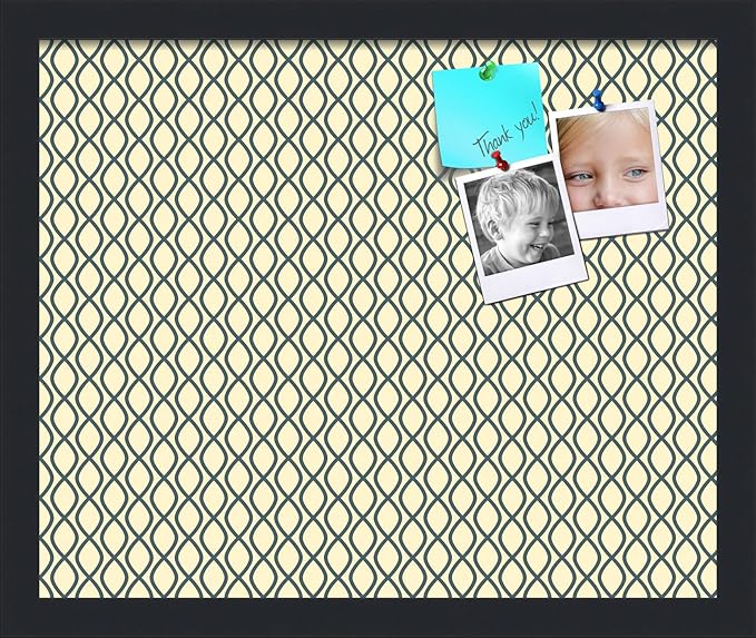 PinPix 17x14 Inch Cork Bulletin Board. This Decorative Framed Pin Board Comes with Yellow and Blue Waves Design and a Satin Black Frame. Ideal for Home Office Decor or Message Board (PinPix-321)