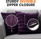 Cheer Collection Faux Fur Throw Pillows - Decorative Pillows for Couch, Bed Throw Pillows, Purple Accent Pillows for Bedroom or Living Room Aesthetic, Set of 2 Furry Throw Pillows, 20" x 20"