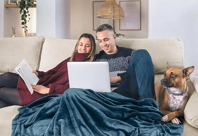 Utopia Bedding Fleece Blanket Queen Size Stone Blue 300GSM Luxury Fuzzy Soft Anti-Static Microfiber Bed Blanket (90x90 Inch)