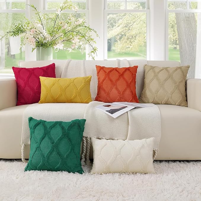 decorUhome Spring Throw Pillow Covers 20x20 Inch Set of 2, Soft Plush Faux Fur Wool Rust Couch Pillow Covers, Decorative Neutral Pillow Cases for Bed Sofa Living Room Home Decor