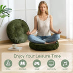Washable Floor Pillow Cushion for Adults, Meditation Cushion Pillow, Large Round Floor Sitting, Removable Tufted Corduroy Cover, for Tatami Living Room or Yoga, 22x22 Inch, 2Pack, Machine Washable