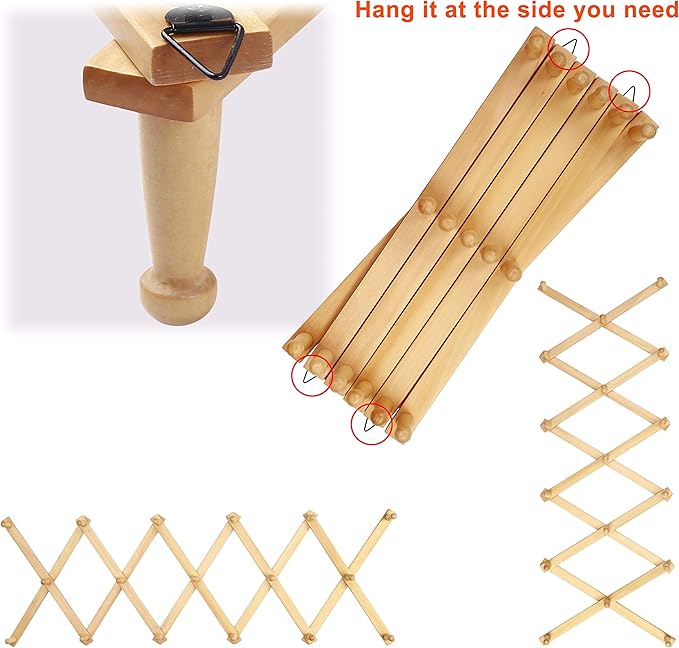 Dseap Accordian Wall Hanger: 16” High Wooden Wall Expandable Coat Rack, Hat Rack Holder, Accordion Hook for Baseball Caps, Coats, Mugs, 17 Peg Hooks, Natural