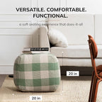 Anji Mountain 100% Handmade & Handcrafted Comfortable Home Décor Pouf Ottoman Footrest for Living Room, Bedroom, Nursery, Kidsroom, Patio Furniture - (20" x 20" x 20"- Green,Ivory)