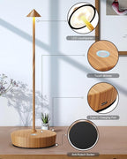 Cordless Table Lamps Rechargeable, 6000mAh Battery Operated LED Desk Lamp Outdoor Waterproof Portable Touch Dimmable Table Light for Patio Restaurant Dining Home Set of 2 Wooden