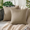 MIULEE Pack of 2 Decorative Outdoor Solid Waterproof Throw Pillow Covers Faux Linen Garden Farmhouse Cushion Cases for Patio Tent Balcony Couch Sofa 16x16 Inch Taupe Grey