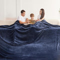 Oversized King Fleece Blanket 120x138 Inches, Seamless Soft Cozy 3D Jacquard Flannel Blanket 10'x11.5' Extra Large for Bed, Sofa, Couch, Travel & Camping, California King Throw, Navy Blue Leaf