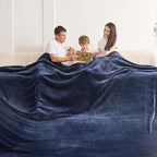 Oversized King Fleece Blanket 120x120 Inches, Seamless Soft Cozy 3D Jacquard Flannel Blanket 10'x10' Extra Large for Bed, Sofa, Couch, Travel & Camping, California King Throw, Navy Blue Leaf