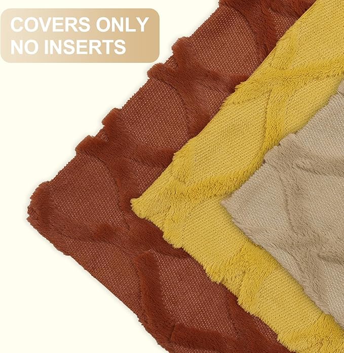 decorUhome Spring Throw Pillow Covers 20x20 Inch Set of 2, Soft Plush Faux Fur Wool Mustard Yellow Couch Pillow Covers, Decorative Neutral Pillow Cases for Bed Sofa Living Room Home Decor