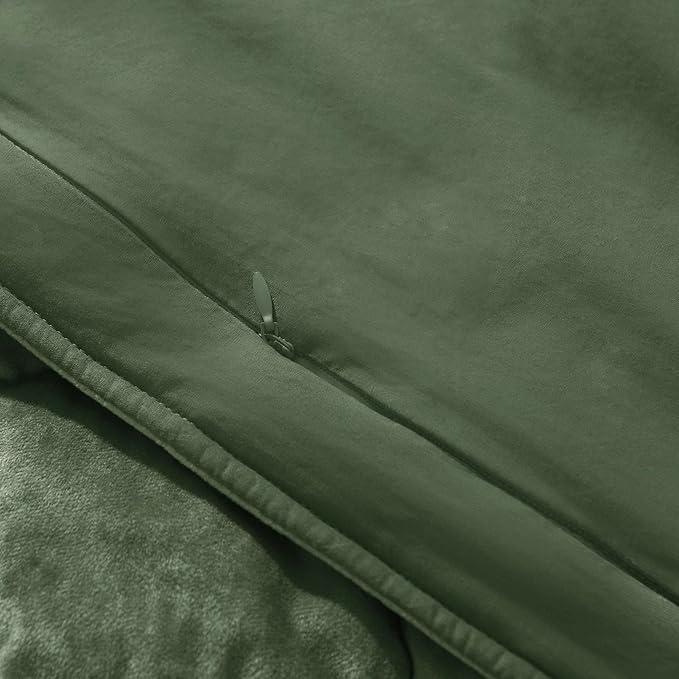 KASENTEX Greek Velvet Twin Quilt Set, 3× Softer Luxe Sheen, 100% Cotton Backing, 150GSM Down-Alternative Fill, Expanded 68×90" Coverage for Fuller Side Drape (1 Quilt + 1 Pillow Shams), Loden Green