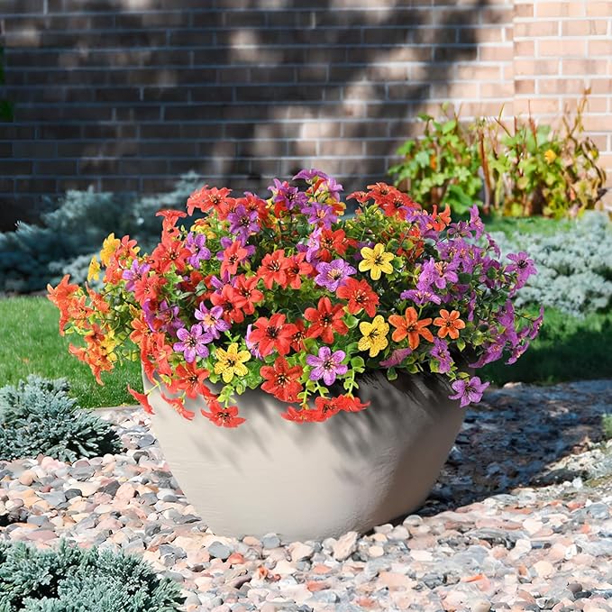 Artificial Flowers for Outdoors 12 Bundles Realistic Faux Silk Flower with Eucalyptus Stem, Fake Plants UV Resistant No Fade for Outside Planter Porch Patio Yard Window Garden Spring Summer Decoration