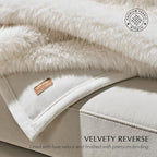 EVERGRACEHOME Luxury Faux Fur Throw Blanket, Soft Fluffy Faux Mink Blankets for Bed, Couch, Sofa, Thick Cozy Plush Warm Fur Throws with Reversible Velvet, Ivory Mink, 60"x80"