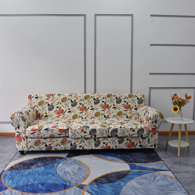 KRFOONN 4 Piece Stretch Sofa Couch Covers for 3 Cushion Couches Printed Sofa Slipcover with 3 Separate Seat Cushion Covers Washable Sofa Slip Covers Furniture Protector for Pets Kids (Large, 01)