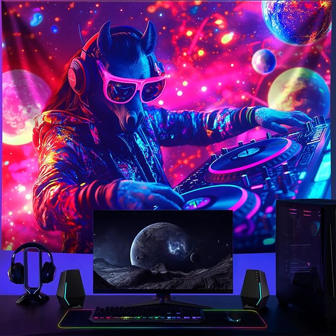 NYZE Horse Tapestry for Bedroom, Music Wall Tapestry, Party Decor Glow in the Dark Room Decor Tapestries, Cool Galaxy Planet Wall Hanging, Wall Hanging for Room Dorm 79in×59in