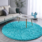 FJZFING Blue Round Rug Ultra-Soft Plush Modern 4x4 Circle Area Rug for Kid's Bedroom, Fluffy Shag Circular Rug for Nursery Room, Non-Slip Home Decor Cute Blue Carpet for Teen's Room