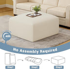 40" Square Stuffed Ottoman Pouf for Sofa Couch, Corduroy Poufs with Foam Chunk Filling, Furry & Fluffy Pouf Footstool Movable Ottoman. 40*31 Floor Poufs Foot Rest for Living Room, Beige(2 Piece Set)