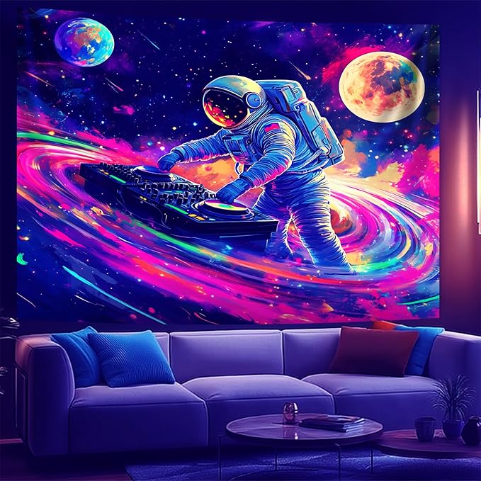 NYZE Astronaut Space Tapestry for Bedroom, Glow in the Dark Room Decor Wall Tapestries, Cool Galaxy Planet Wall Hanging, Wall Hanging for Men Guys Gamer Room Dorm Living Room 90x70 in