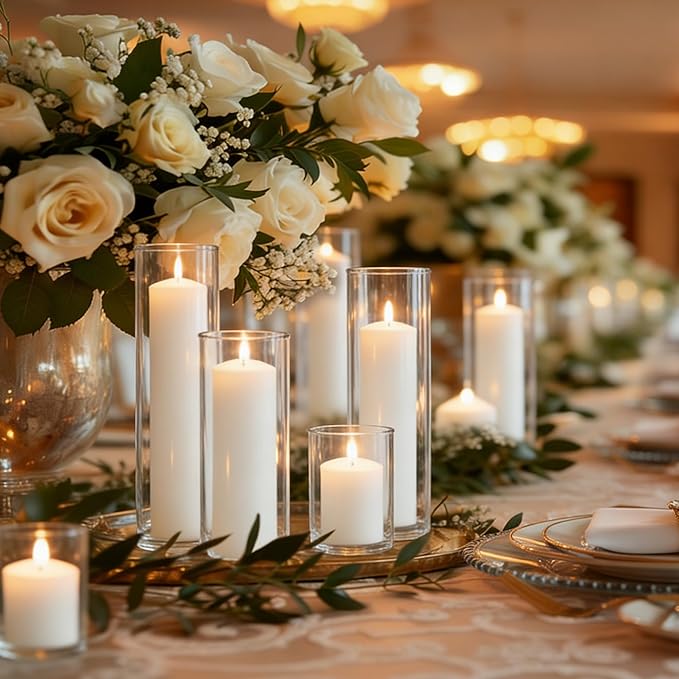 Pillar Candles Bulk Set - Unscented, Smokeless, Dripless | 3 Sizes: 2x3, 2x6, 2x8 Inches | Ideal for Weddings, Christmas & Home Decor (36, White)