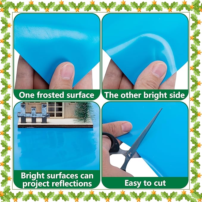 Wehhbtye 59'' x 15.7'' Christmas Village Ocean Display Mat, Christmas Village Miniature Ocean Mat, Xmas Villages PVC Pad Decoration for Holiday Mini Landscape Scene Accessories (Light Blue)