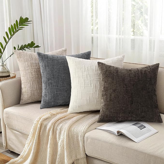decorUhome Spring Dark Brown Chenille Throw Pillow Covers 16x16 Set of 2 Textured Soft Cozy Slubby Couch Pillow Covers Modern Farmhouse Boho Decorative Pillow Cases for Bed Sofa Living Room