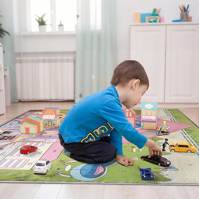 4x6ft Kids Doll House Play Rug,Non-Slip Faux Wool Carpet with Interactive English Words, Educational House Rooms Design for Playroom, Bedroom, Nursery Gift