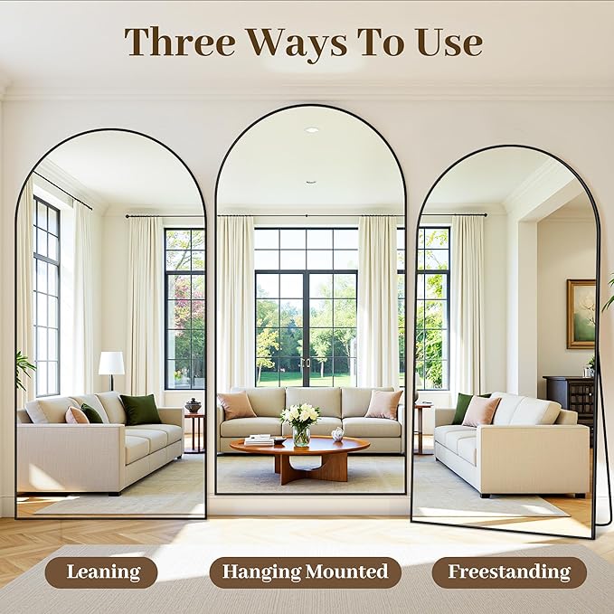 Suidia Arched Full Length Mirror, 76"x44" Floor Mirror Freestanding, Floor Standing Full Body Mirror with Stand for Bedroom, Hanging Leaning Mounted for Living Room Cloakroom, Black