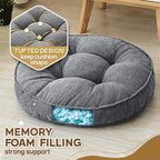 Floor Pillow Set of 2, Memory Foam Floor Cushions for Adults, Large Meditation Pillow for Sitting, 22 x 22 Inches (Round | Grey)