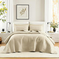 Comfort Spaces Ivory Oversized King Quilt Set 120"x118" Bedspread Quilted Summer Lightweight Microfiber Bedding Coverlet with Double Sided Stitching Soft All Season Cozy 3 Piece with Matching Shams