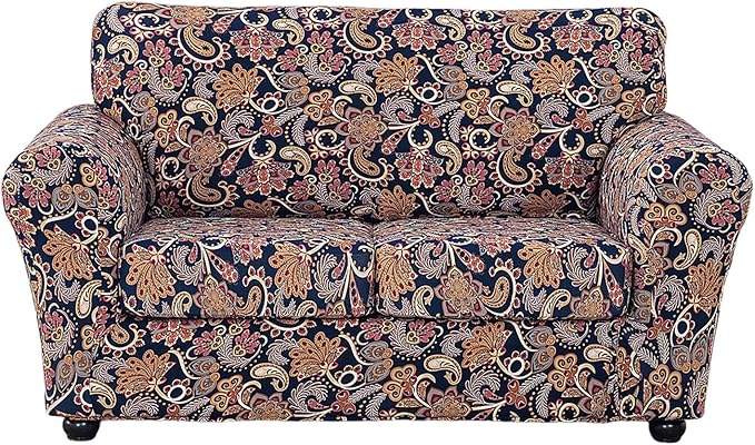 KRFOONN 3 Piece Printed Couch Cover for 2 Cushion Couch Stretch Sofa Loveseat Slipcover with 2 Separate Seat Cushion Covers Furniture Protector with Elastic Bottom for Living Room (Loveseat, 62)