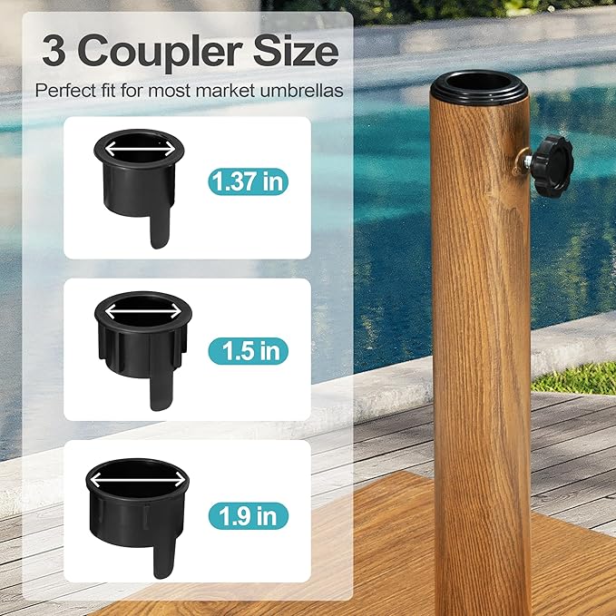 Patio Umbrella Base 43lbs Outdoor Umbrella Stand with Wheels, Heavy Duty Square Concrete Stand Market Umbrella, Teak