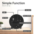 Analog Alarm Clock, 4 inch Super Silent Non Ticking Small Clock with Night Light, Battery Operated, Simple Design, Old Fashioned Style Black Decor, for Bedroom, Bedside, Desk, Adult, Kid, Gift, Black