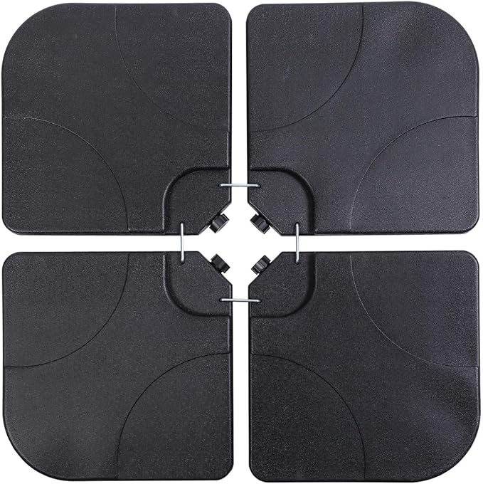 Sunnyglade 4PCS 176LB Square Shaped Water Or Sand Filled Umbrella Base Cantilever Offset Patio Market Umbrella Base Stand with U Locking (Black)