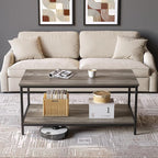 SAYGOER 2-Tier Coffee Table for Living Room Farmhouse Style Center Table with Storage Shelf Rectangle Wood Table for Large or Small Spaces Apartment Home Office, Easy Assembly Gray Wash