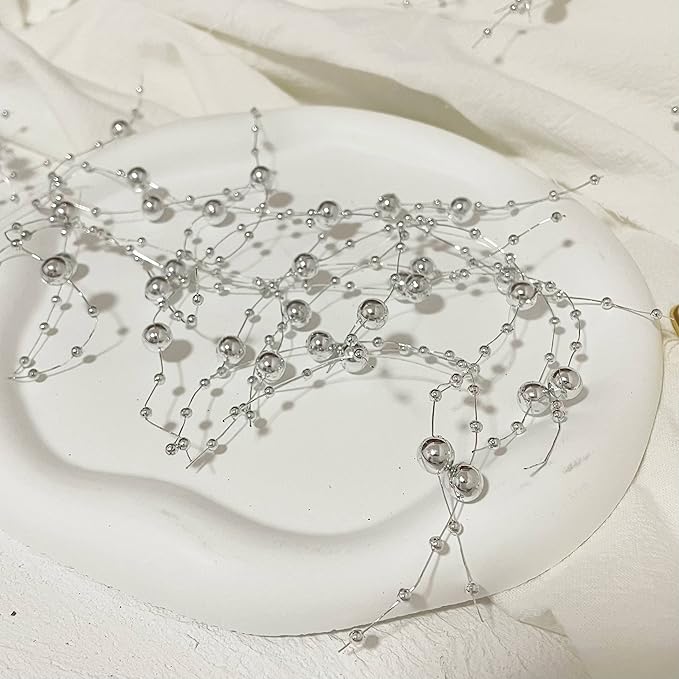 12pcs Pearl String for Wedding Centerpiece, Vase Filler and Decor for Floating Candles - Silver
