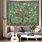 Faxdong Boho Tree of LIfe Tapestry, Vintage Flower Leaves Birds Plant Animal Pattern Tapestries, Retro Indian Bohemian Aesthetic Wall Hanging Green 60×80 inch