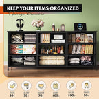 WLIVE 63''W Dresser for Bedroom, Black Dresser TV Stand for 65, 70, 75 inch TV, Wide Chest of Drawers with 9 Drawer, Large Entertainment Center, Fabric Dressers with Wood Top for Closet, Living Room