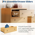 IDEALHOUSE 5-Drawer Dresser, Oak Finish Tall Storage Chest, Drawer Chest Bedroom Organizer Cabinet with Gold Ring Pulls, Mid-Century Modern Dresser for Living Room, Bedroom