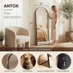 Antok Full Length Mirror, 59"x18" Floor Mirror, Arched Floor Standing Freestanding Arch Full Body Mirrors with Stand for Bedroom, Hanging Mounted for Living Room Cloakroom,Black