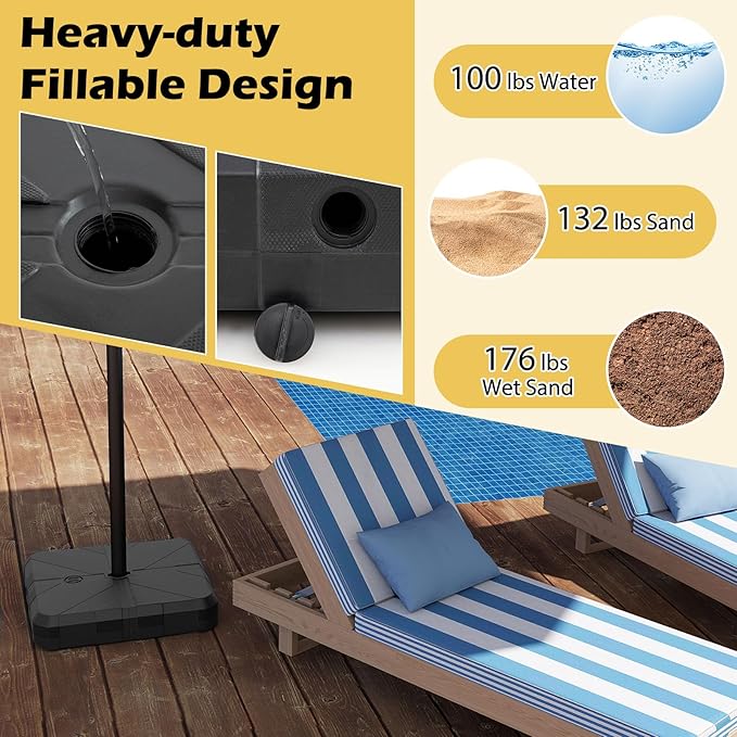 HAPPYGRILL Offset Patio Umbrella Base, Heavy-Duty Water and Sand Filled Umbrella Stand w/Cross Bracket, Portable Umbrella Stand w/Handles for Garden, Backyard, and Poolside, Supports up to 176 lbs