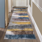 Ciicool 2'6 "x8' Washable Runner Rug, Modern Abstract Hallway Rugs Runner, Non-Slip Thin Accent Rug Lightweight Yellow Gray Distressed Carpet Runners for Laundry Entryway Bedroom Kitchen Indoor