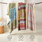 Boho Chic Sherpa Throw Blanket - Vibrant Bohemian Print & Ultra-Soft Cozy Lining, Stylish & Warm Winter Throw for Couch, Bed, or Décor