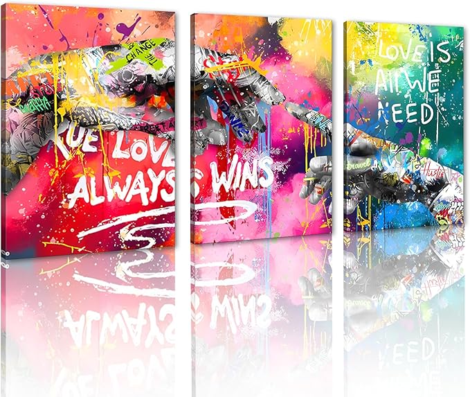Novatique Banksy Wall Art Street Graffii Canvas Wall Art Colorful Painting Print Hand of God Graffiti Art Pictures Banksy Style Painting for Living Room Bedroom,20”x 28”x3Pcs