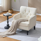 KEIKI Tufted Upholstered Accent Chair for Bedroom and Living Room, Button Tufted Club Chair with Corduroy Fabric, Fixed High Backrest, Rolled Arms and Studded Trim, Mid-Century Modern Reading Chair