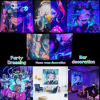HOUHUANG Hanging paintings, blacklight tapestry, murals, and decorative paintings, fluorescent anime, cartoons, polyester material (59 "x 59") for families, bars, and outdoor parties (Cool girl)