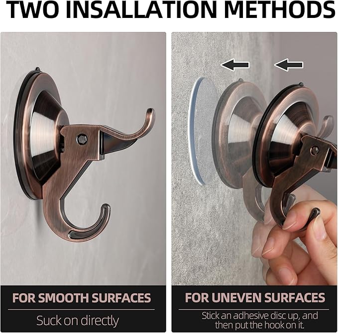 Antimbee Suction Cup Hooks,10 Pack Wreath Hangers with Ultra Thin Adhesive Disc on Smooth/Uneven Surfaces,Removable Large Suction Cup for Shower,Bathroom,Glass,Door,Windows,Kitchen-Red Copper