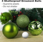 Lime Green 4.0" Large Christmas Balls - Christmas Tree Decoration Ornaments Shatterproof Hanging Balls for Birthday Halloween Holiday Wedding Decorations Set of 4pcs